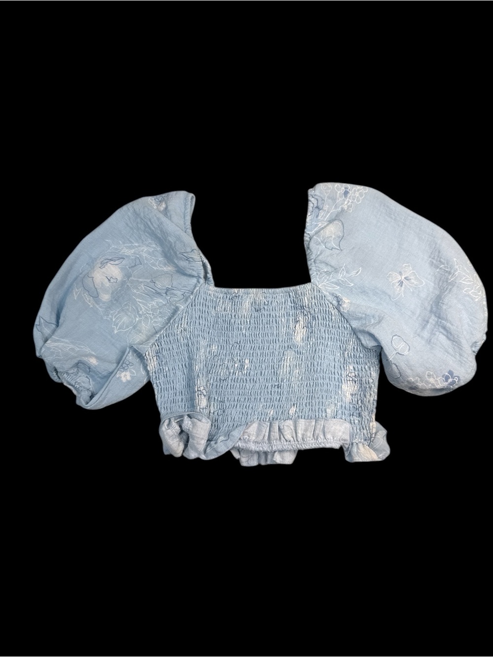 George Light Blue Smocked Puff Sleeve Crop Top | Medium - Picture 3 of 4